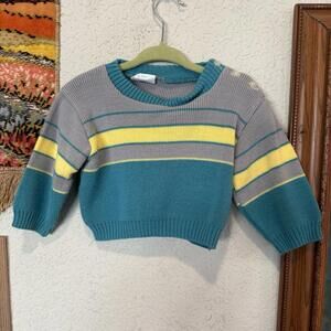 Vjntage Soft Spun 60s Sweater Kids 18 Months Gray Blue Yellow Crew Neck Knit